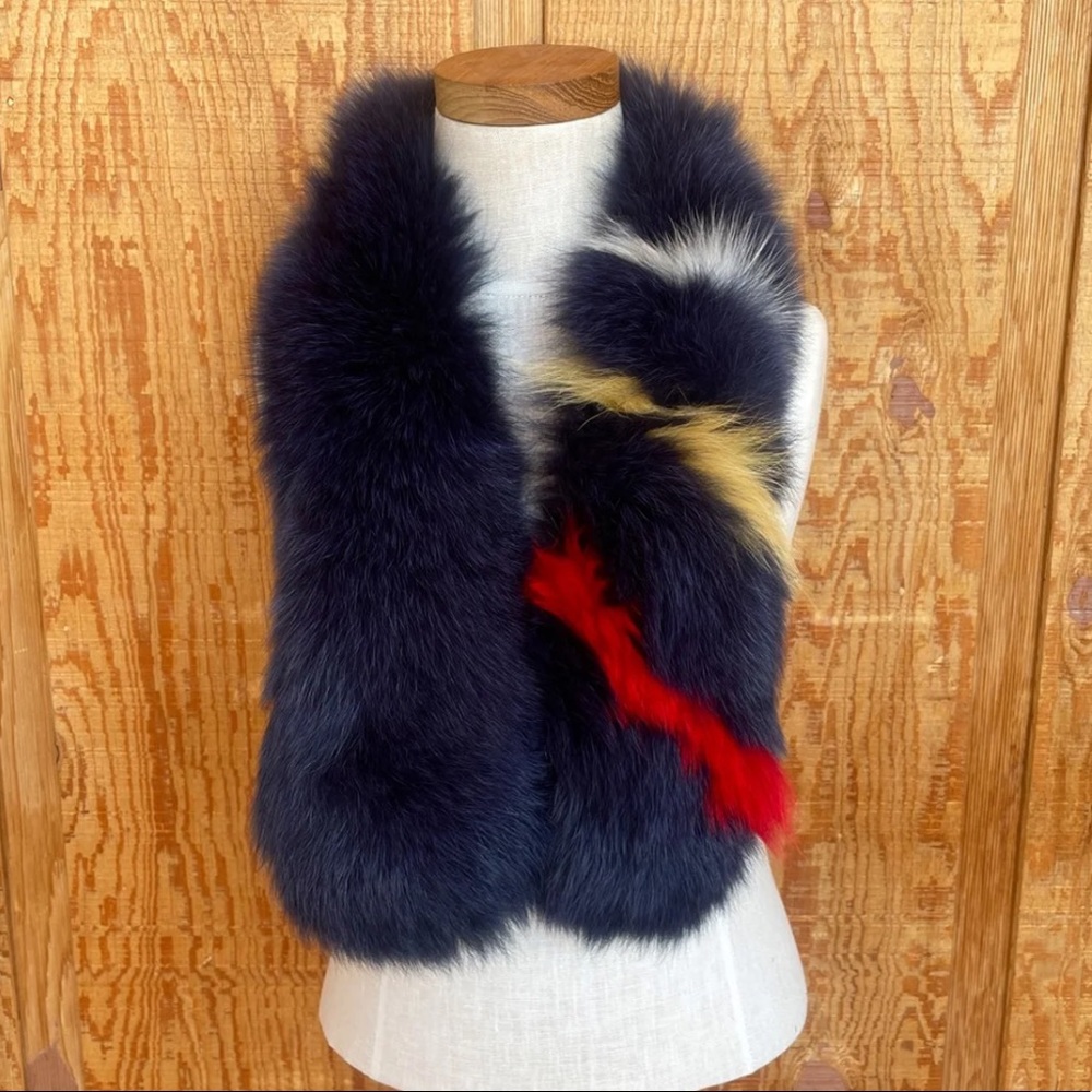 Beautiful Genuine Real Fox Fur Scarf Deep Cobalt Blue